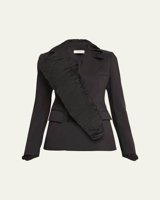 Double-Breasted Ruched Layered Hybrid Blazer